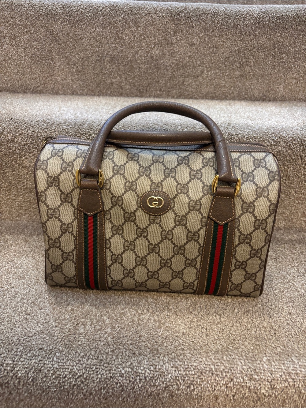Gucci Brown GG Supreme Web Canvas Boston Bag